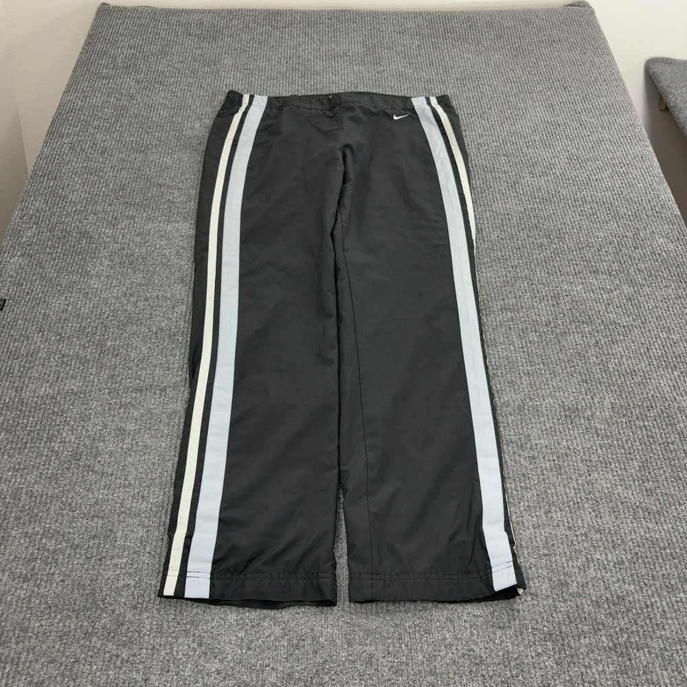 Nike Track Pants Girls L Black Polyester Striped Mesh Lined Y2K Athletic Sporty